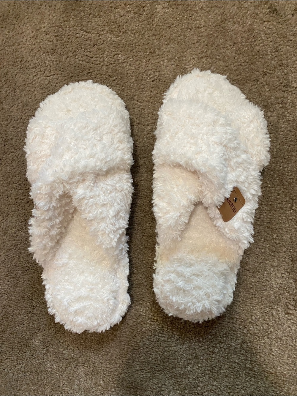Plush Slide Slippers for Women in Cream